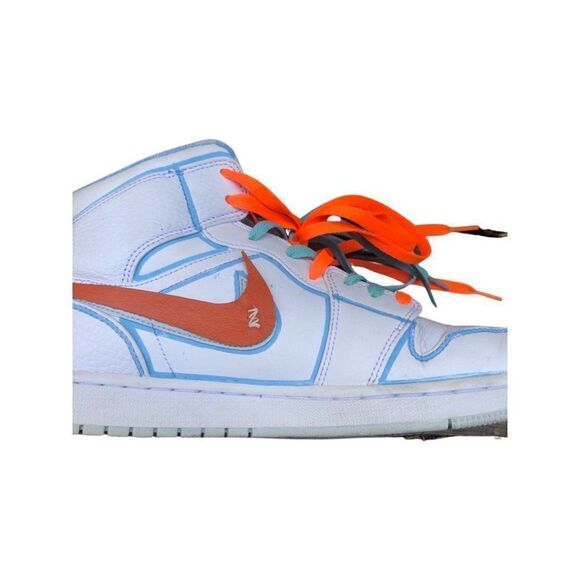 Custom Nike Air Jordan 1 Mid White Pure Platinum Swoosh Size 10.5 - Picture 10 of 16